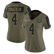 Olive Women's Adam Vinatieri Indianapolis Colts Limited 2021 Salute To Service Jersey